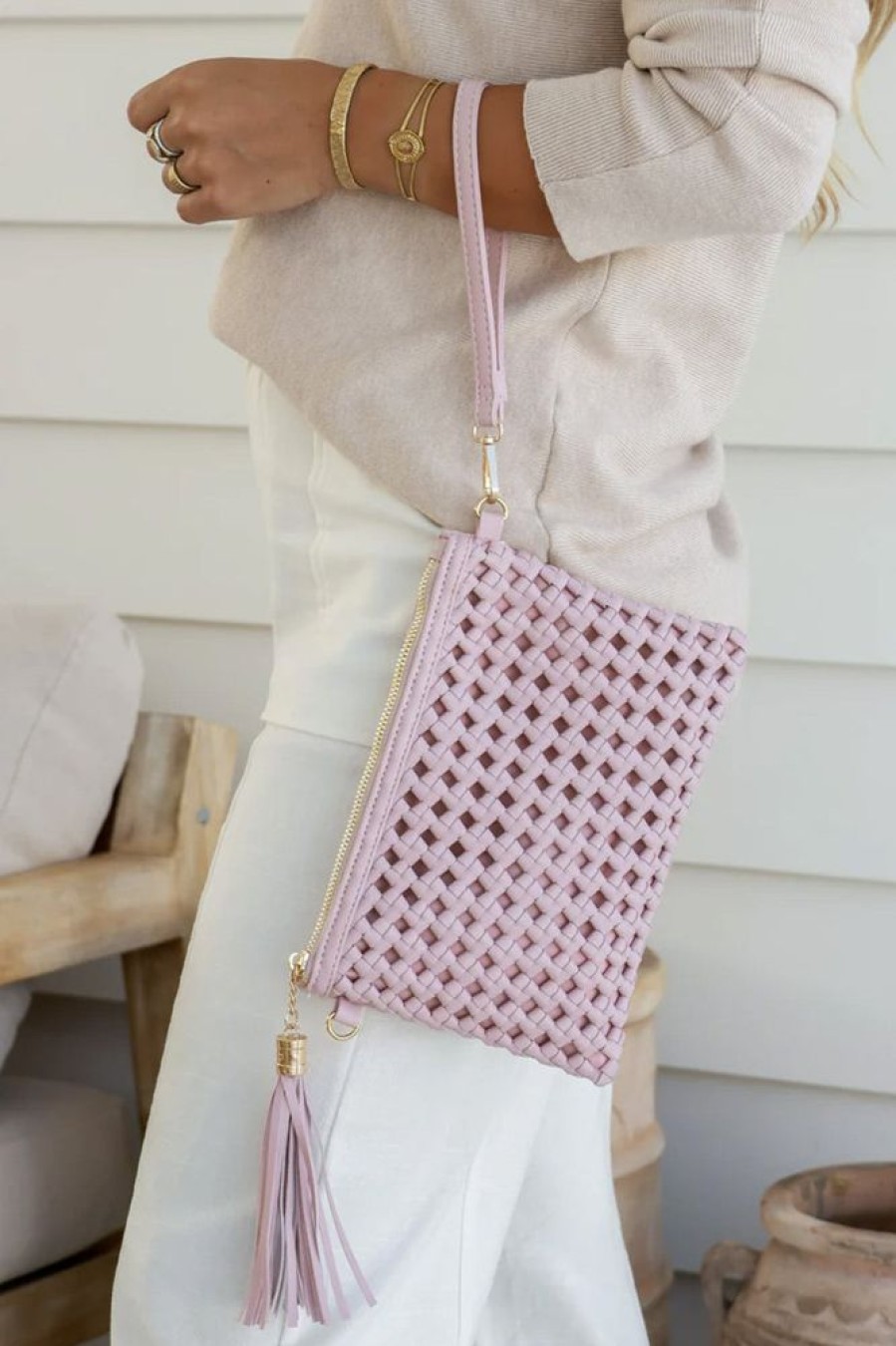 Accessories Salty Crush | Dotty Clutch - Neutral Pink