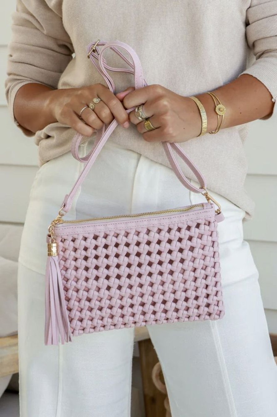 Accessories Salty Crush | Dotty Clutch - Neutral Pink