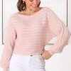 Tops Salty Crush | Celina Knit Top - Open Knit Stitch Boat Neckline Top In Blush