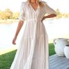 Dresses JAASE | Jaase - Tessa Maxi Dress: A Line Pull Tie Waist Dress In White Poppy