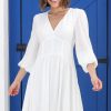 Dresses Salty Crush | Theon Mini Dress - Fit And Flare Long Sleeve Dress In White