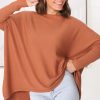 Tops Salty Crush | Belinda Knit Top - Boat Neckline Boxy Batwing Top In Rust