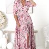 Dresses JAASE | Jaase - Tessa Maxi Dress: A Line Pull Tie Waist Dress In Pink Lotus Print