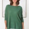 Tops Salty Crush | Belinda Knit Top - Boat Neckline Boxy Batwing Top In Teal