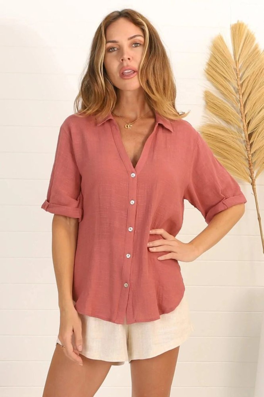 Tops Salty Crush | Shelly Shirt - Guava