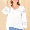 Tops Salty Crush | Susette Top - Buttoned Down Lace Insert Detailing Long Sleeve Top In White