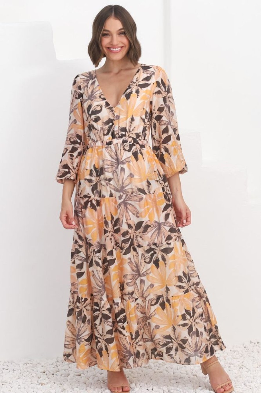 Dresses Salty Crush | Isla Maxi Dress - V Neck Floral A Line Dress In Santino Print