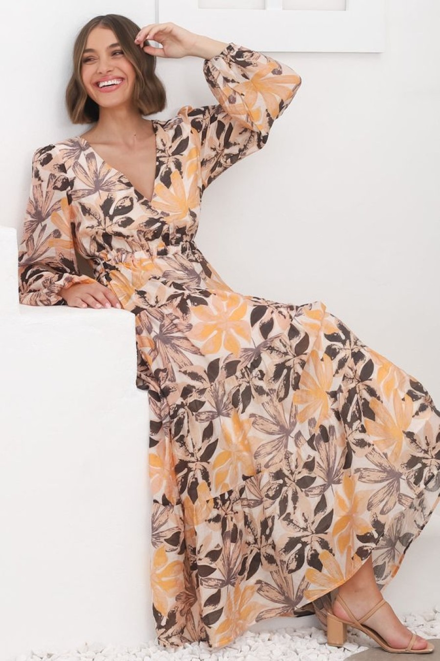 Dresses Salty Crush | Isla Maxi Dress - V Neck Floral A Line Dress In Santino Print