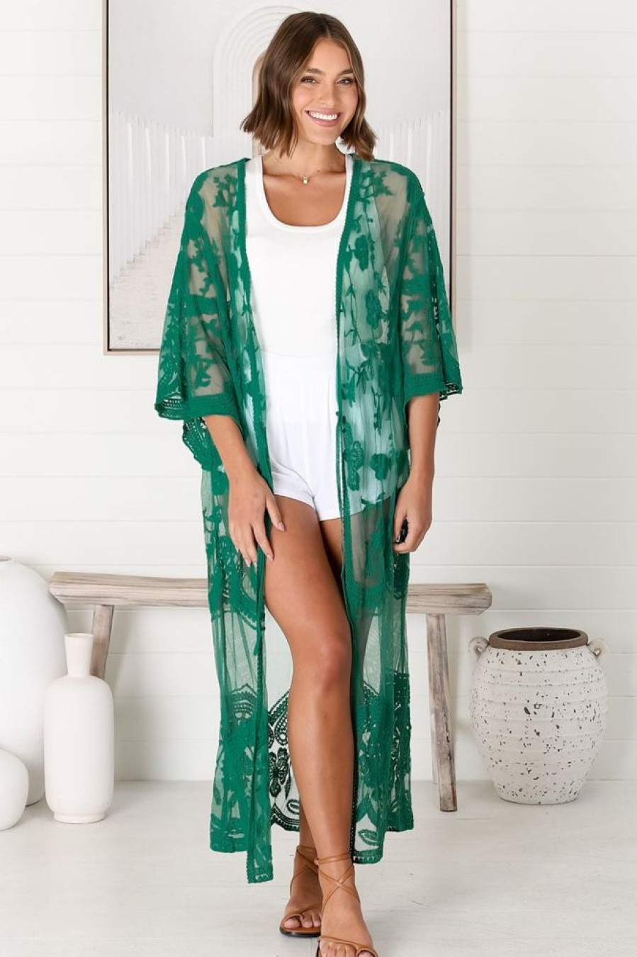 Tops Salty Crush | Haylo Kimono - Emerald