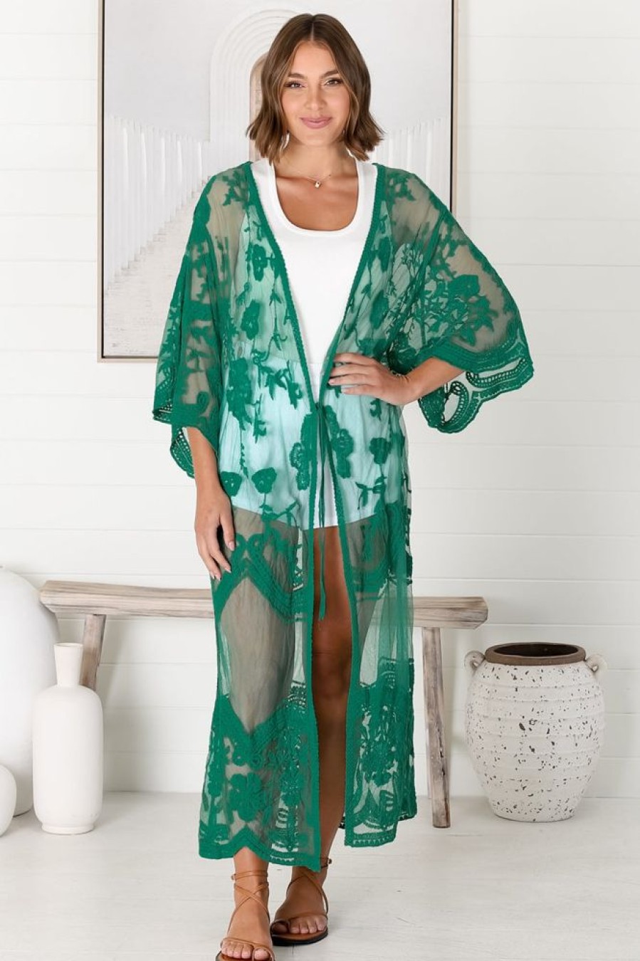 Tops Salty Crush | Haylo Kimono - Emerald