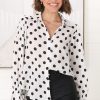 Tops Salty Crush | Bronte Blouse - Polka Dot Button Down Cotton Blouse In White And Black