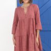 Dresses Salty Crush | Deedi Mini Dress - Metalesse Cotton Smock Dress In Rose