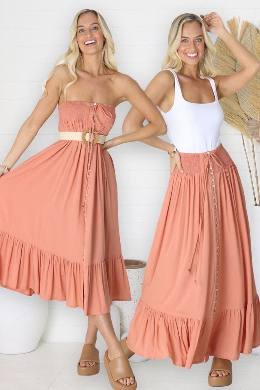 Dresses Salty Crush | Mandy - Maxi Skirt/Midi Dress - Salmon