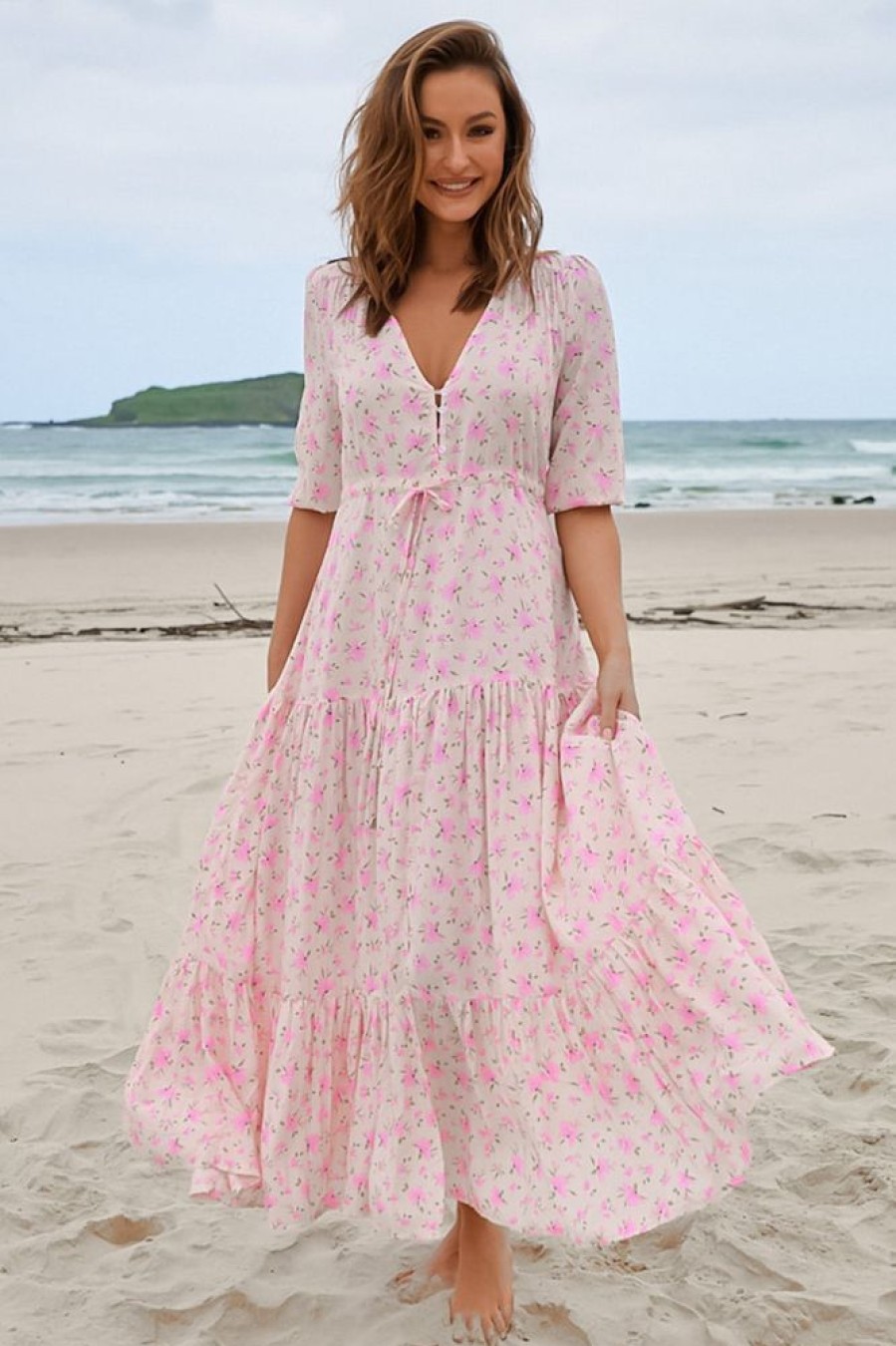 Jaase JAASE | Jaase - Tessa Maxi Dress: A Line Pull Tie Waist Dress In Amora Print
