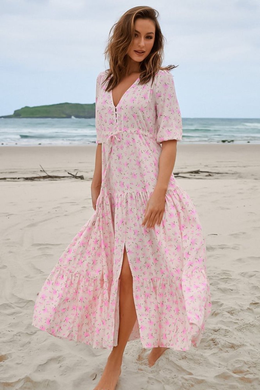 Jaase JAASE | Jaase - Tessa Maxi Dress: A Line Pull Tie Waist Dress In Amora Print