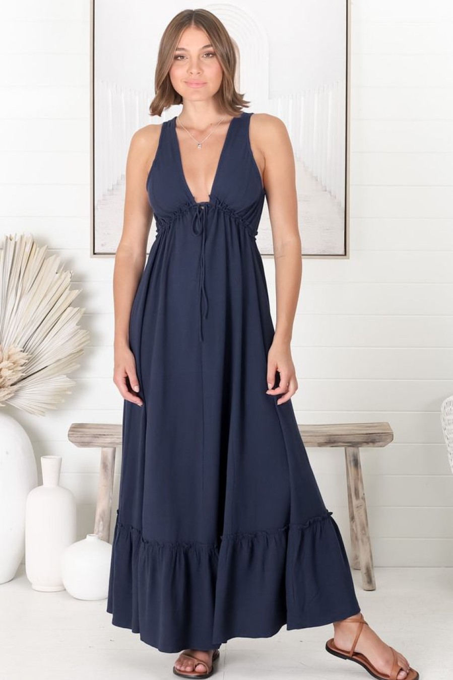 Dresses Salty Crush | Scout Linen Maxi Dress - Navy