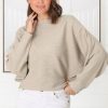 Tops Salty Crush | Havanah Knit Top - Boat Neckline Ribbed Top In Beige