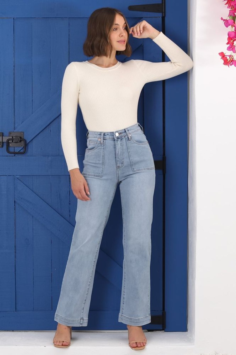 Bottoms Salty Crush | Sadie High Waist Wide Leg Jeans In Light Wash Denim