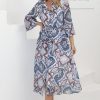 Dresses Salty Crush | York Midi Dress - Mandarin Collar Button Down Balloon Sleeve Dress In Raven Print