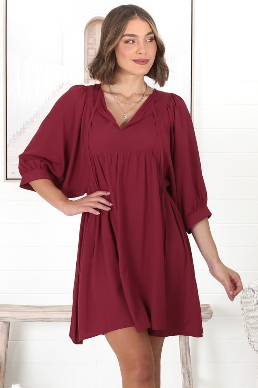 Dresses Salty Crush | Mariah Mini Dress - Dark Red