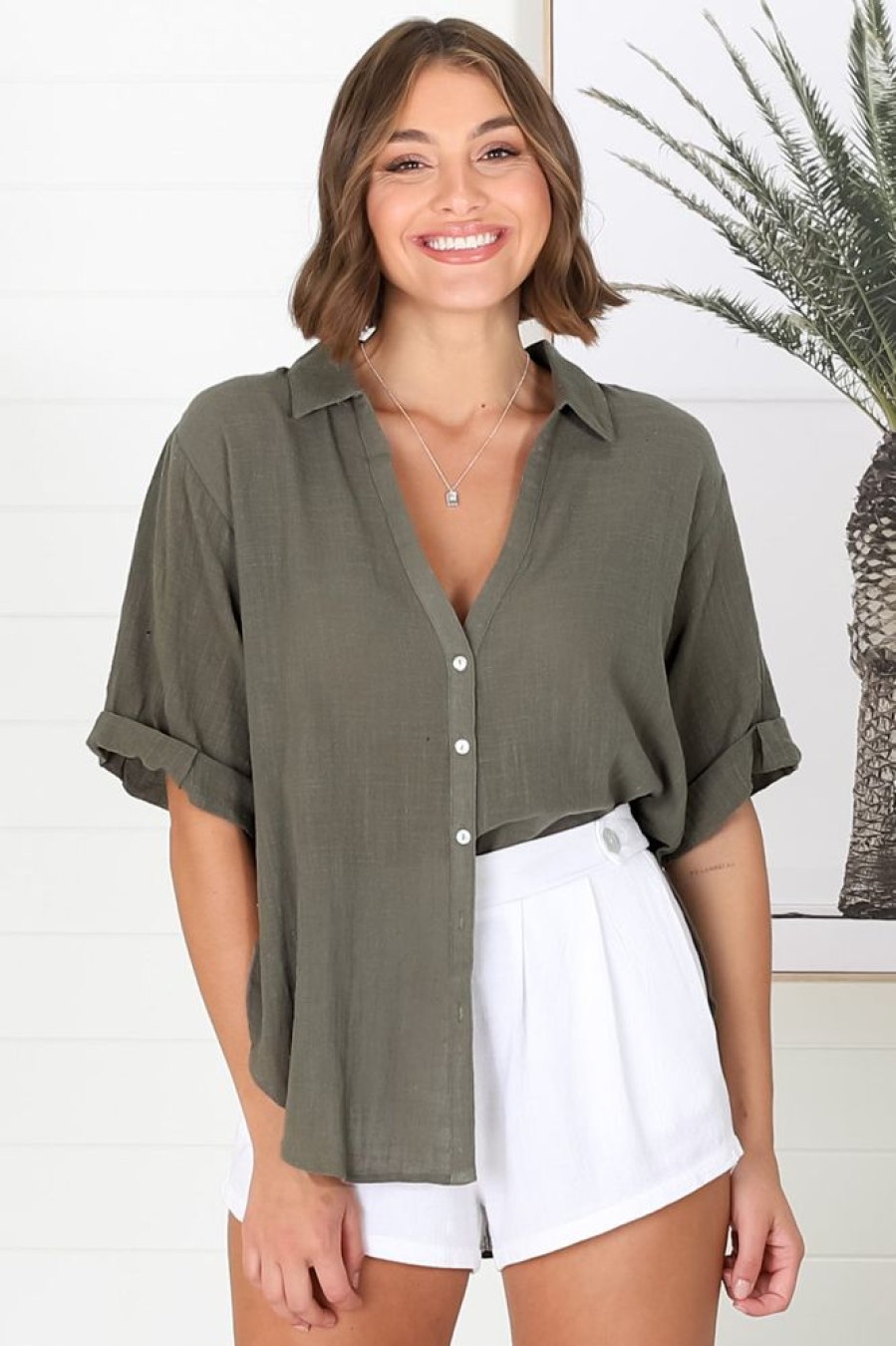 Tops Salty Crush | Shelly Shirt - Military Green