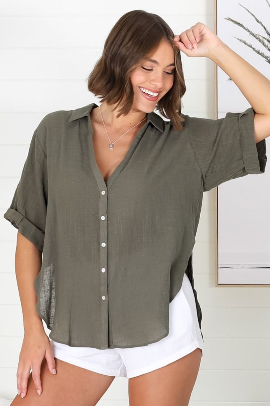 Tops Salty Crush | Shelly Shirt - Military Green