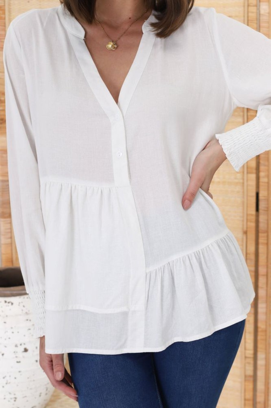 Tops Salty Crush | Nell Linen Top - White