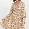 Dresses Salty Crush | Sami Mini Dress - Tiered Dress With Flute Sleeves In Siani Beige