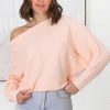 Tops Salty Crush | Havanah Knit Top - Boat Neckline Ribbed Top In Blush