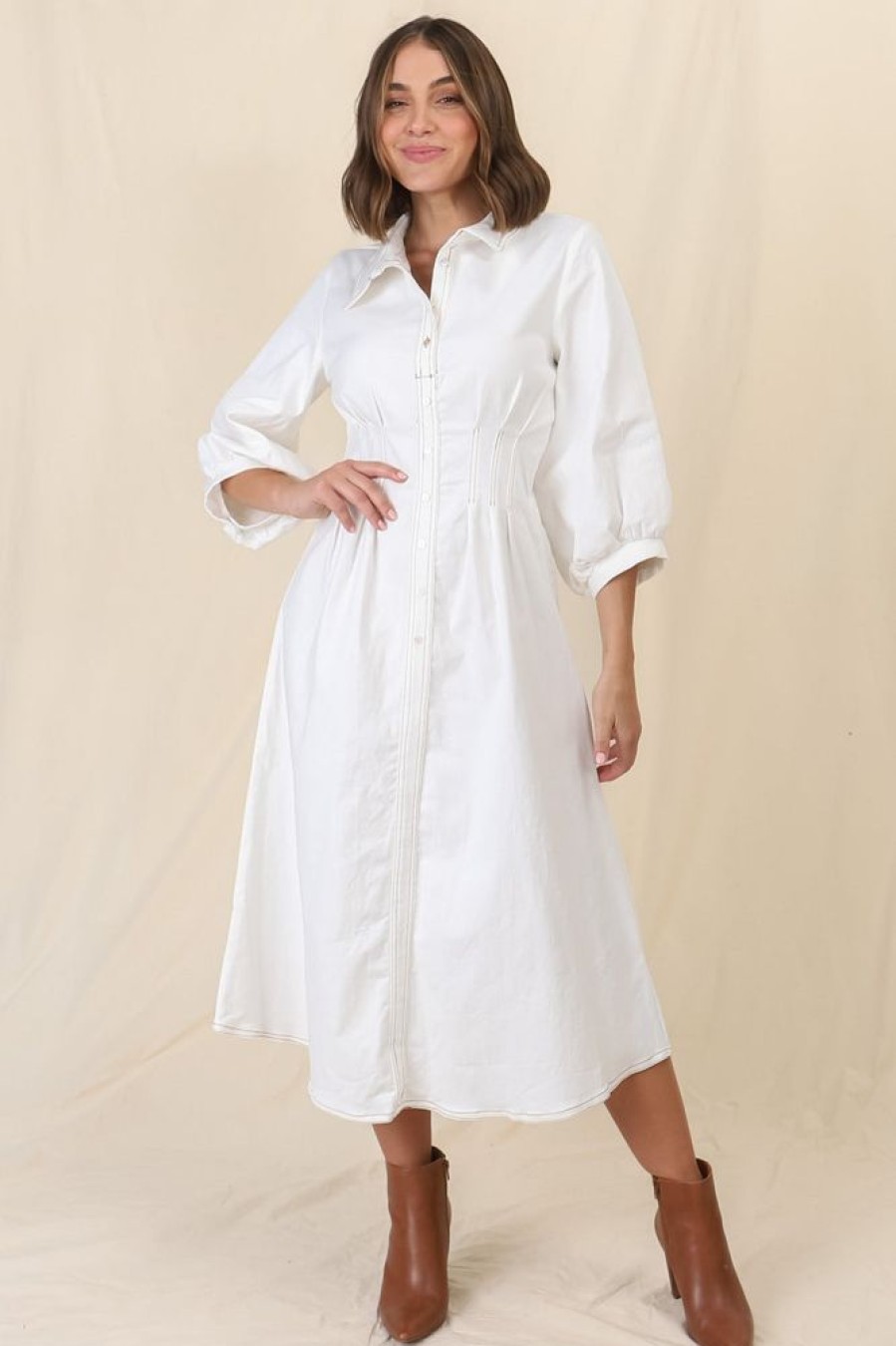 Dresses Salty Crush | Percy Denim Midi Dress - White