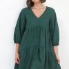 Dresses Salty Crush | Astara Mini Dress - V Neck Tiered Smock Dress In Green