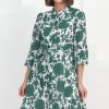 Dresses Salty Crush | Esther Mini Dress - High Mandarin Collar Buttoned Dress With Waist Tie In Demi Green