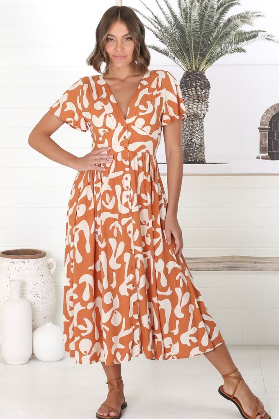 Dresses Salty Crush | Loya - Jaxie Midi Dress - Rust