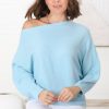 Tops Salty Crush | Havanah Knit Top - Boat Neckline Ribbed Top In Light Blue