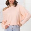 Tops Salty Crush | Havanah Knit Top - Boat Neckline Ribbed Top In Blush