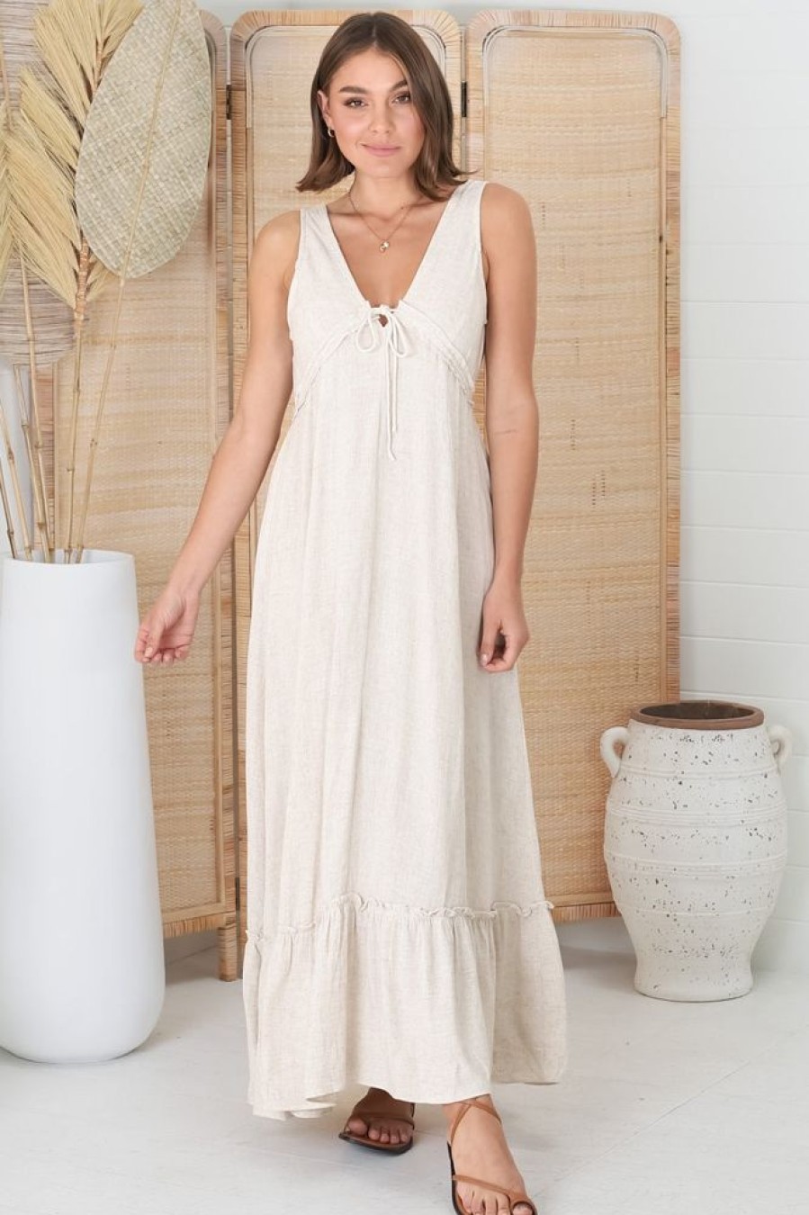 Dresses Salty Crush | Scout Linen Maxi Dress - Oat