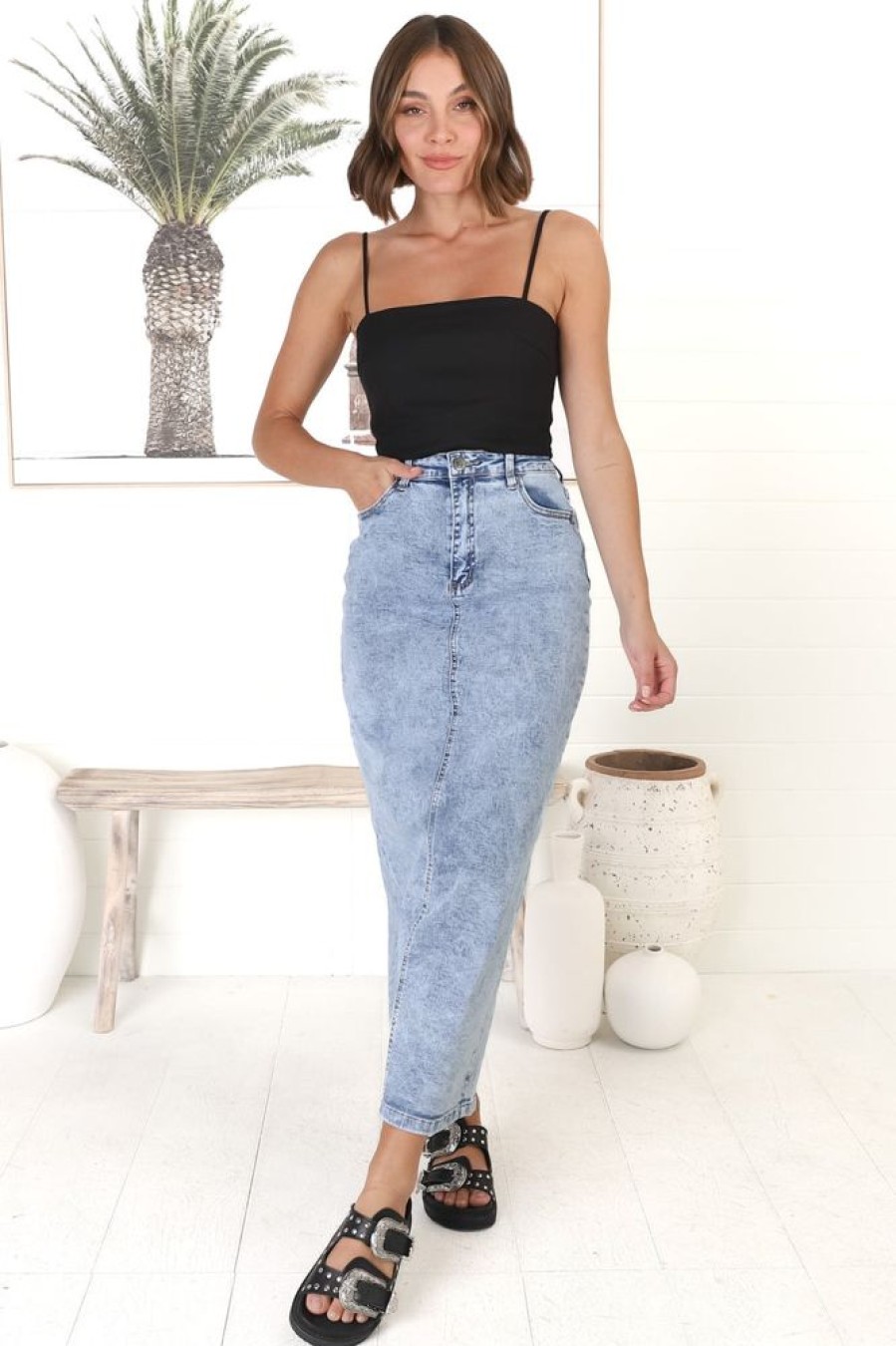 Bottoms Salty Crush | Amelie Denim Midi Skirt