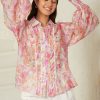 Tops Salty Crush | Aralyn Blouse - Balloon Sleeve Button Down Shirt In Pink Floral