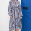 Dresses Salty Crush | Edda Midi Dress - Mandarin Collar Button Down Dress In Lisbon Print