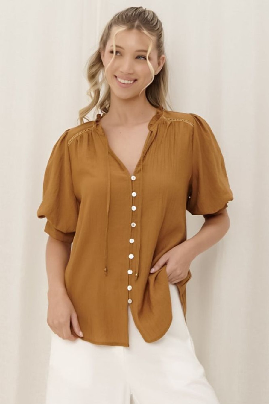 Tops Salty Crush | Acacia Blouse - Tan