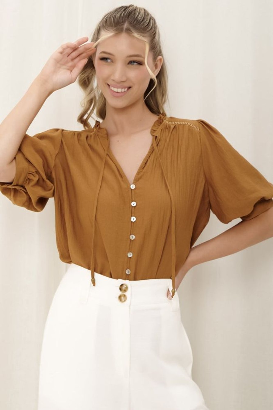 Tops Salty Crush | Acacia Blouse - Tan