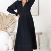 Dresses Salty Crush | Karey Midi Dress - Dark Denim Fit And Flare Contrast Stitching Midi Dress