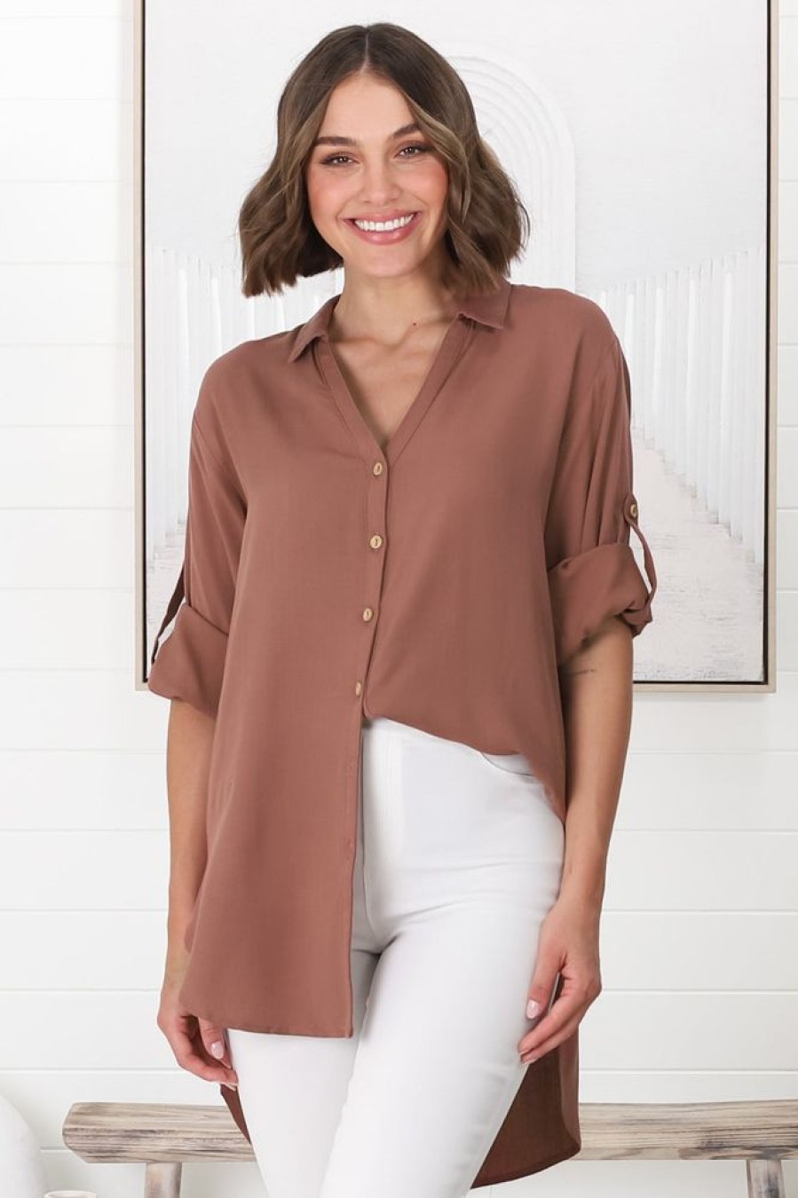 Tops Salty Crush | Tammy Shirt - Relaxed Button Down Shirt In Dusty Red