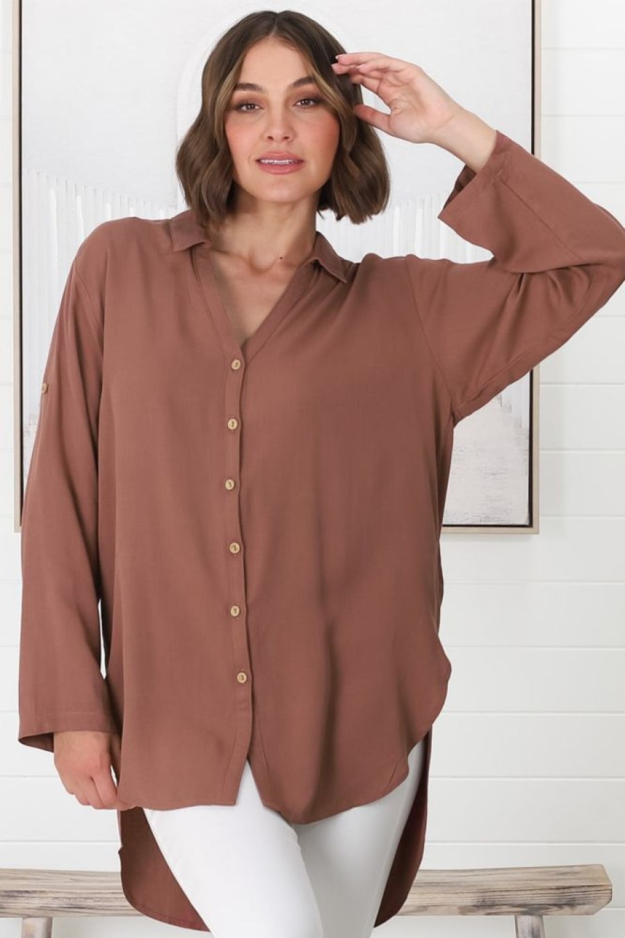 Tops Salty Crush | Tammy Shirt - Relaxed Button Down Shirt In Dusty Red