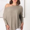 Tops Salty Crush | Belinda Knit Top - Boat Neckline Boxy Batwing Top In Beige