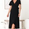 Dresses Salty Crush | Evelyn Wrap Midi Dress - Black