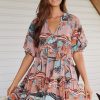 Dresses JAASE | Jaase - Petal Mini Dress: Tiered Smock Dress In Lakeside Serenity Print