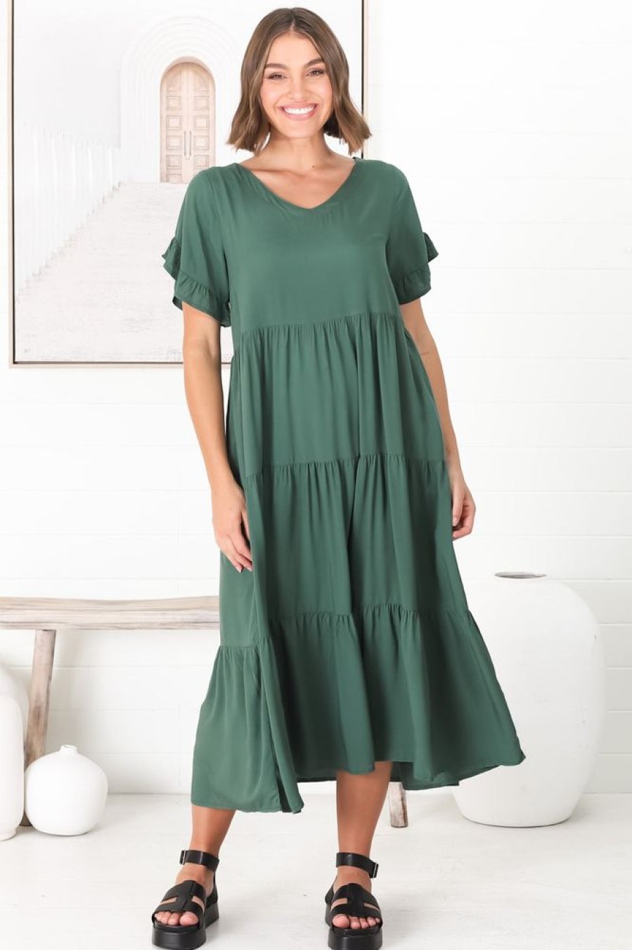 Dresses Salty Crush | Ame Midi Dress - Emerald