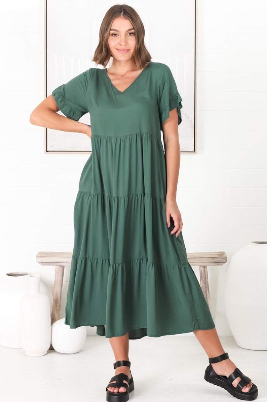 Dresses Salty Crush | Ame Midi Dress - Emerald