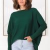 Tops Salty Crush | Belinda Knit Top - Boat Neckline Boxy Batwing Top In Dark Green